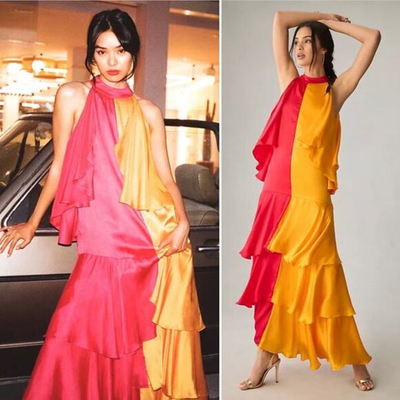 ANTHROPOLOGIE Pinnacle by Shruti Sancheti Mock-Neck Colorblock Ruffle Dress NEW - Picture 8 of 8